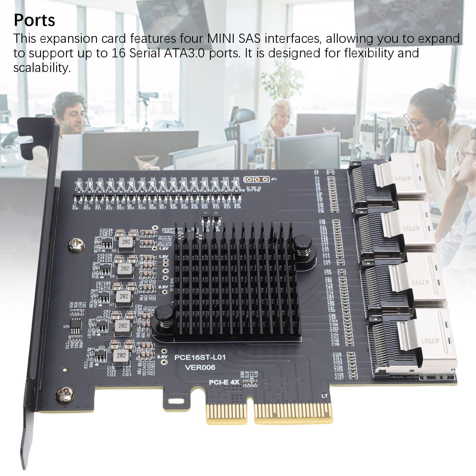 Jectse Adaptador PCIE a SFF 8087, Tarjeta de Expansión MINI SAS de 4 Puertos con Soporte Serial ATA 3.0 de 16 Puertos, para 10 11 2003 y