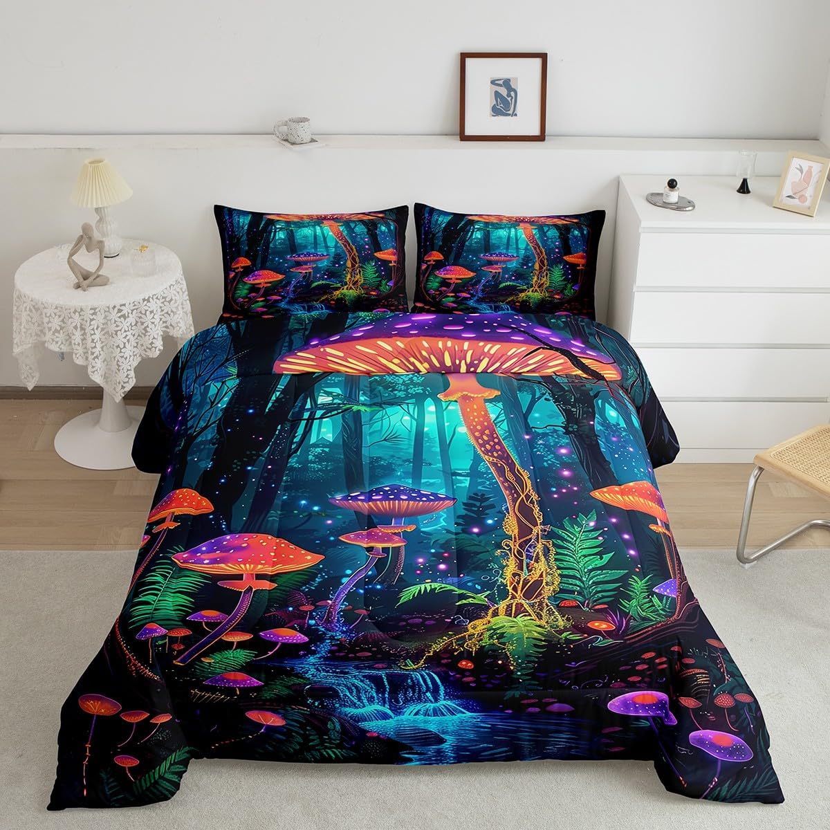 Boho Galaxy Kids Bedding Comforter Set Toddler Size,Cartoon Starry Sky Bedding Sets All Season,Dreamy Farmhouse Oil Painting Bedroom Quilt Set,Nattural Landscape Duvet Insert,1 Pillowcase