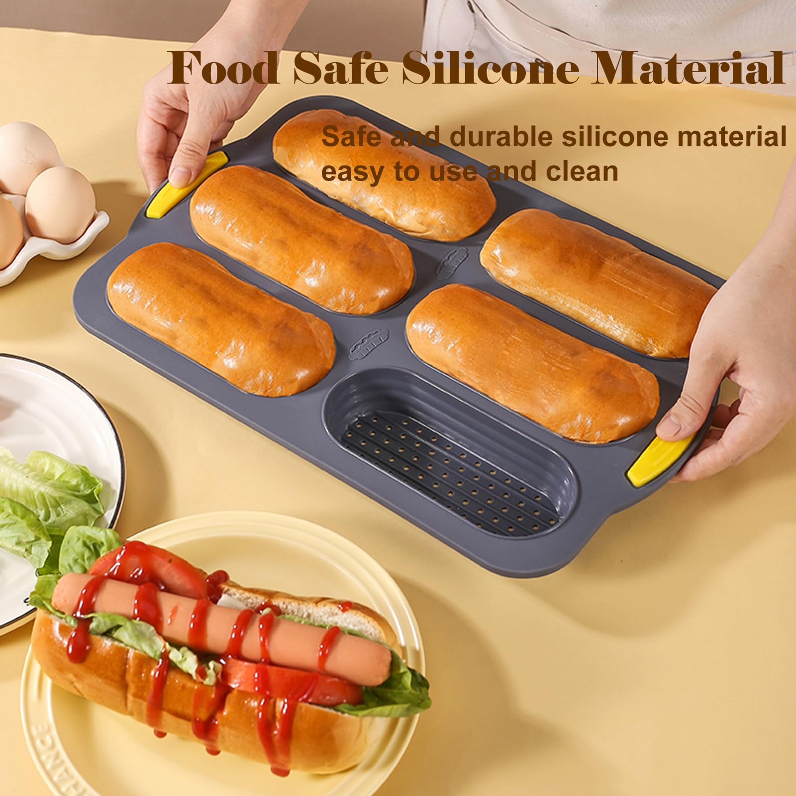 Silikon Haferpfanne mit 6 Vertiefungen, Antihaft- und hitzebeständige Brotbackform, Brotbackform für selbstgebackenes Brot, Silikonbackform für Hot Dog Brötchen