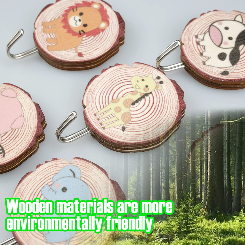 6 Ganci Autoadesivi Per Bambini YunBey - Design Animaletti, Legno Naturale, Portata 2.5kg - Foto 8
