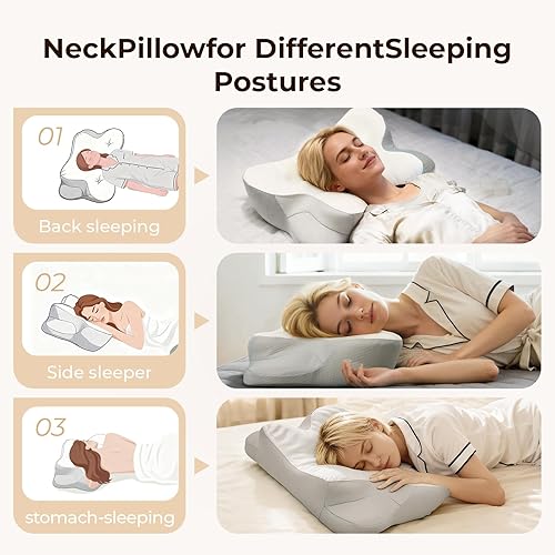 Miniatura 6 de Almohada cervical para cuello y hombro, almohadas ergonómicas de espuma viscoelástica para dormir, almohada de contorno de doble zona de alivio de
