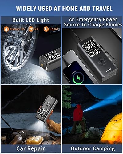 Miniatura 6 de Inflador de neumáticos, compresor de aire portátil, bomba de aire inalámbrica para neumáticos de automóvil con medidor de presión digital, inflador