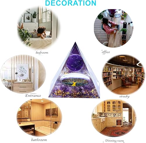 Miniatura 8 de HORNYPOOT Pirámide de orgón de 2 pulgadas para meditación, cristales de amatista y piedras curativas, estante de oficina, escritorio, sala de estar,