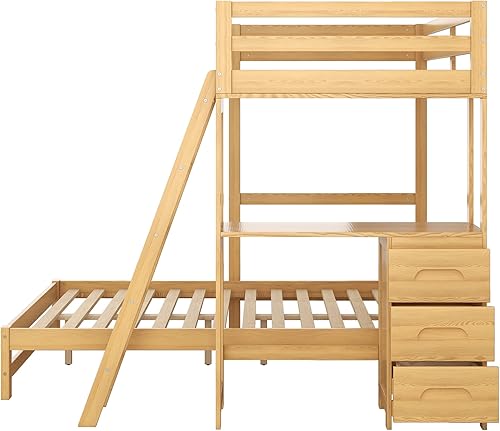 Miniatura 79 de Versatility - Litera individual sobre individual con escritorio y armario integrados, cama alta de madera maciza y plataforma independiente con