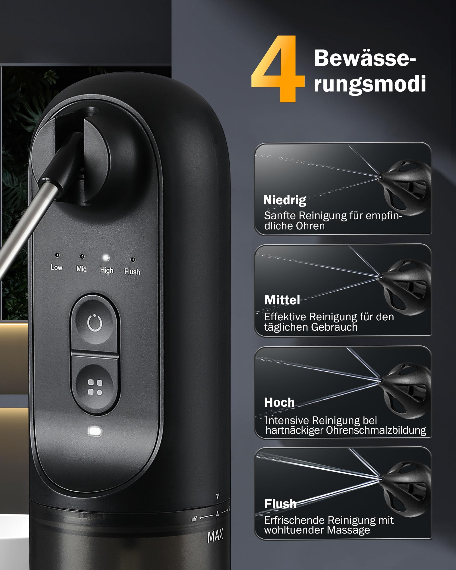 Hommie Ohrenschmalz Entferner, Elektrischer Ohrenreiniger Mit 4 Druckmodi/4 Düsen/Ohrreinigungsset/Becken,IPX7 Wasserdicht für Erwachsene Kind Ohrdusche