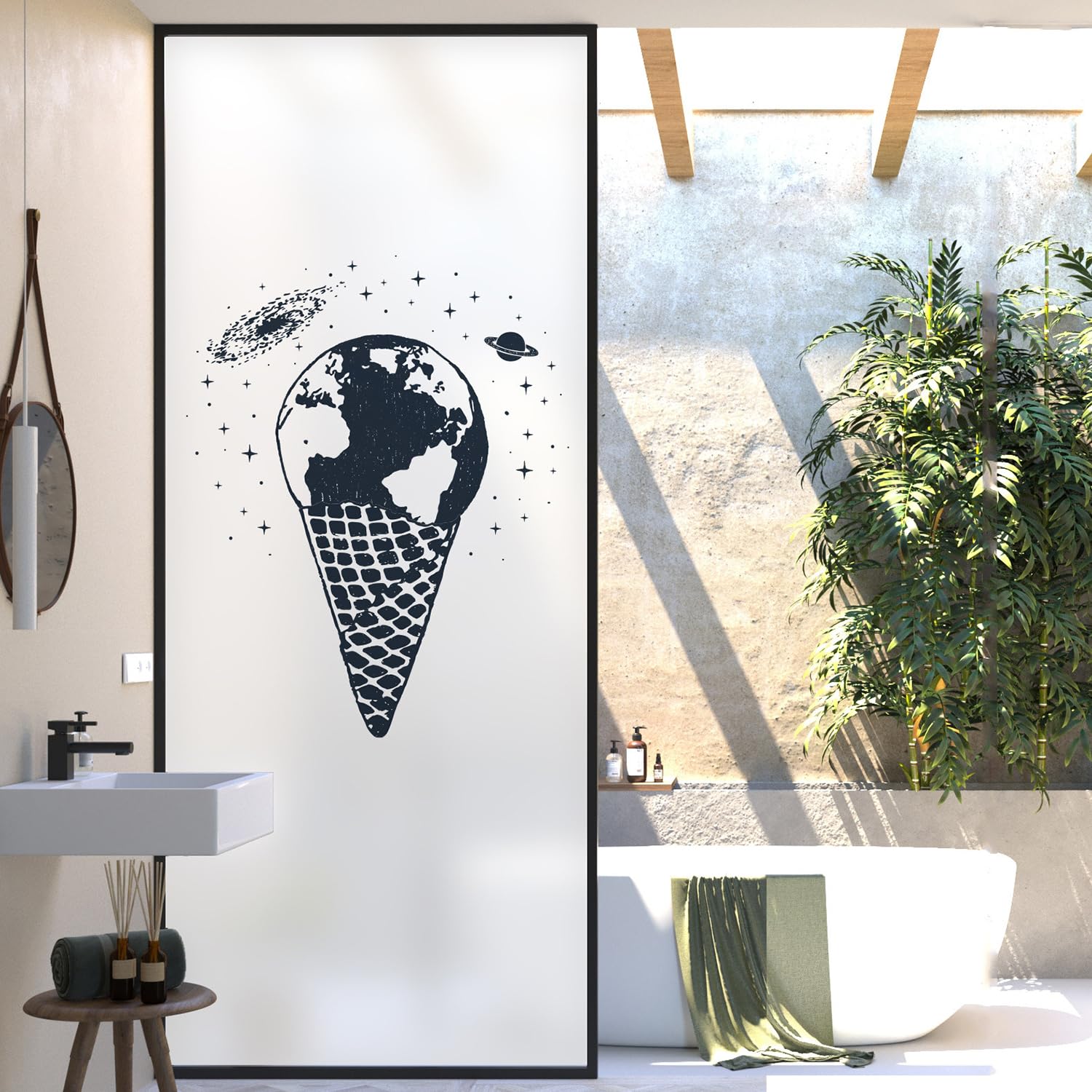 XQKXHZ One Way Window Film Privacy Day and Night,Frosted Opaque Window Film Static Cling Glass Decorative Films Sun Blocking Non-Adhesive Premium Vinyl,for Glass Doors,Bathroom,Kitchen,E,90x200cm