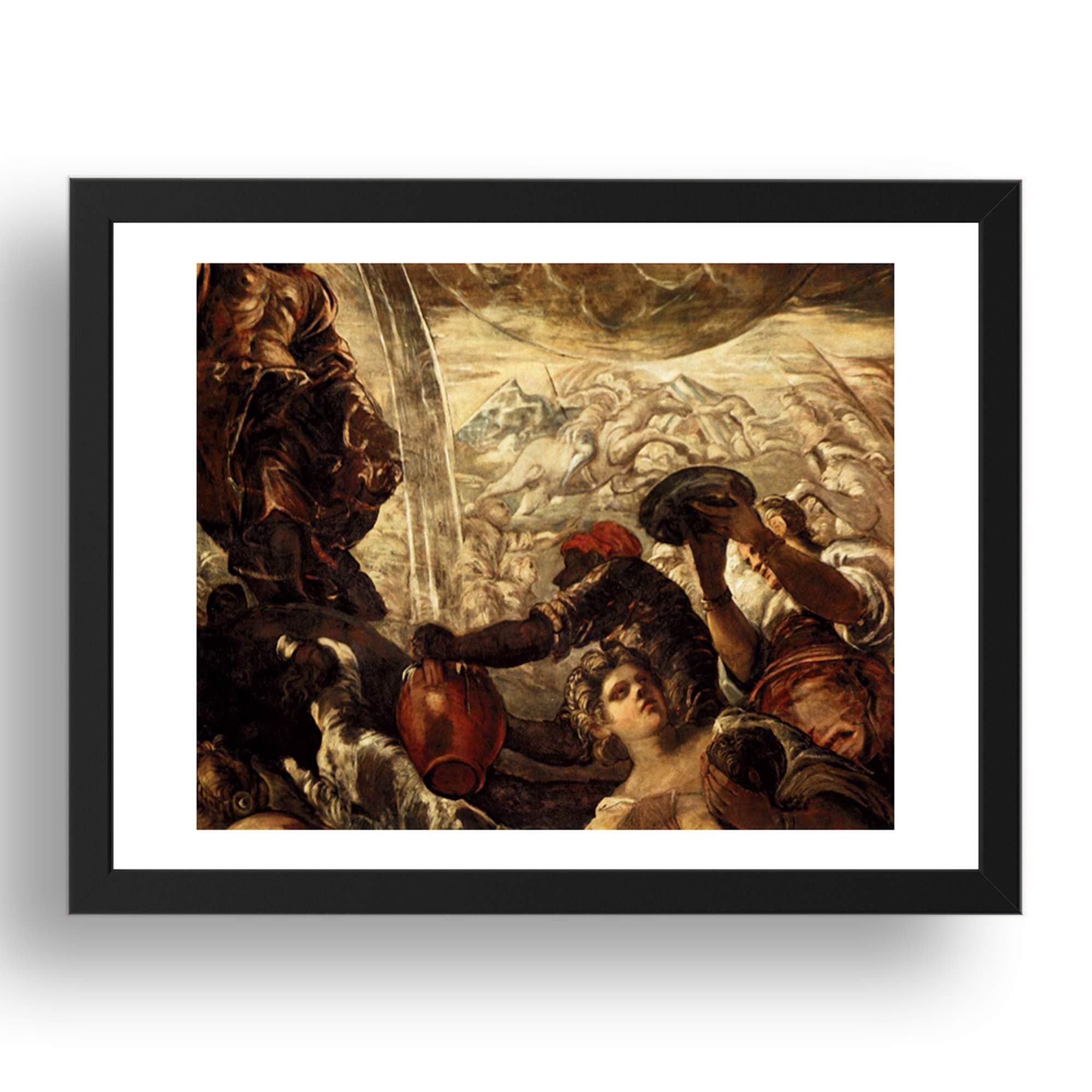 Periodo Prints TINTORETTO Jacopo Robusti: Moses Drawing Water from the Rock dettaglio, arte vintage, riproduzione A2 in cornice nera 24x17 pollici