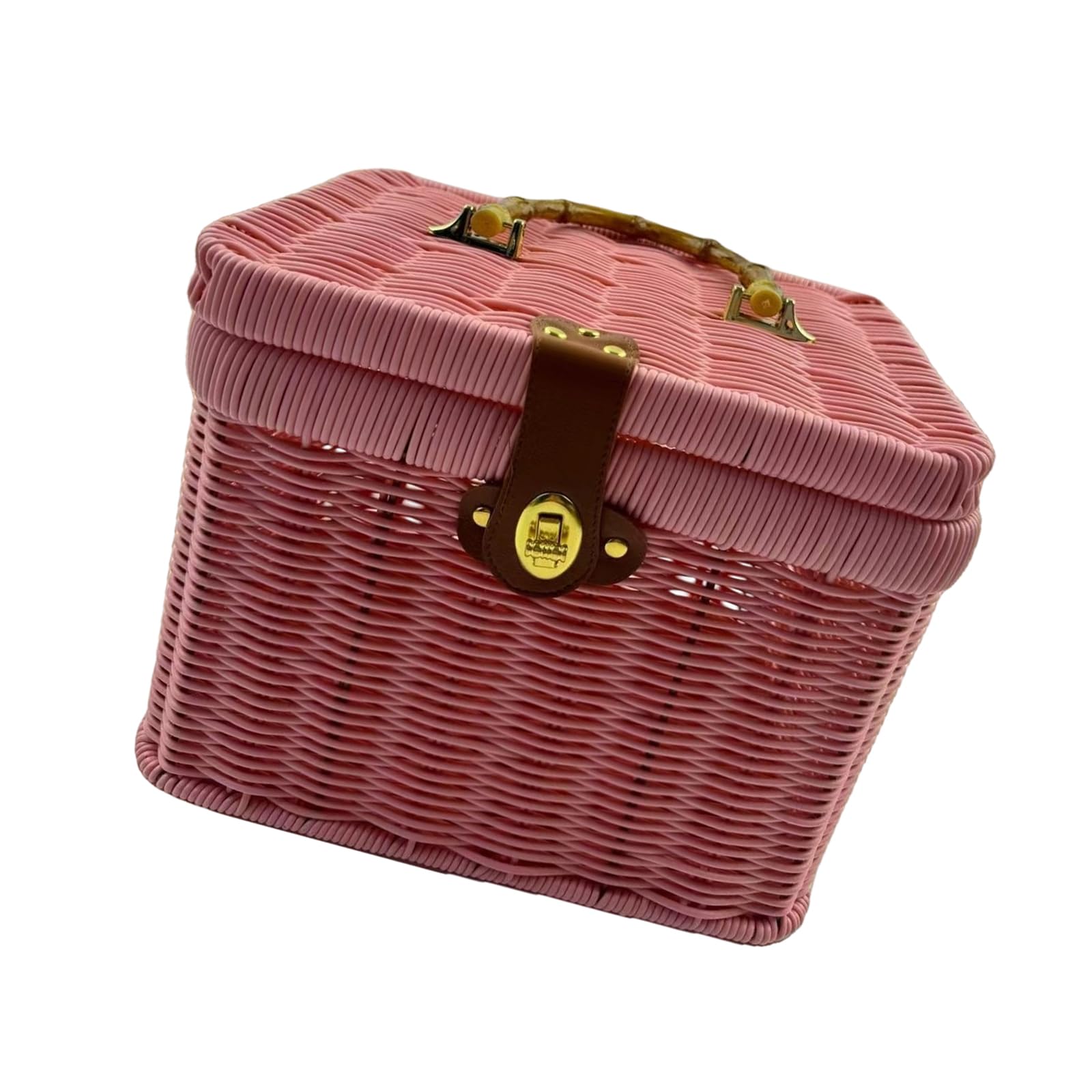 Whoasyst Stylish Rattan Look Storage Box with Cover and Handle Handwoven Container for Clothes Toy and Household Items Faux Flexible Storage Box with Handle