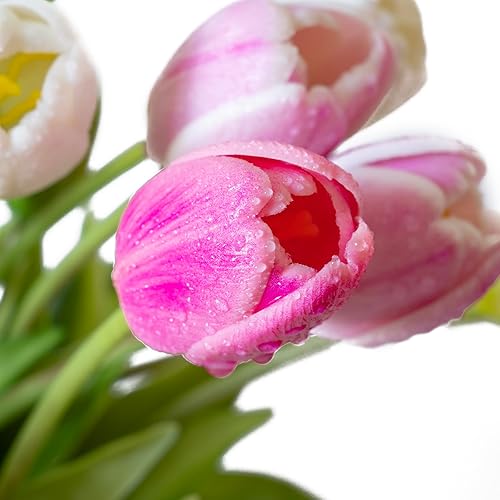 Miniatura 177 de 15 flores de tulipanes artificiales, ramo de látex de tacto real, tulipanes falsos para oficina, boda, fiesta, hogar, cocina, jardín