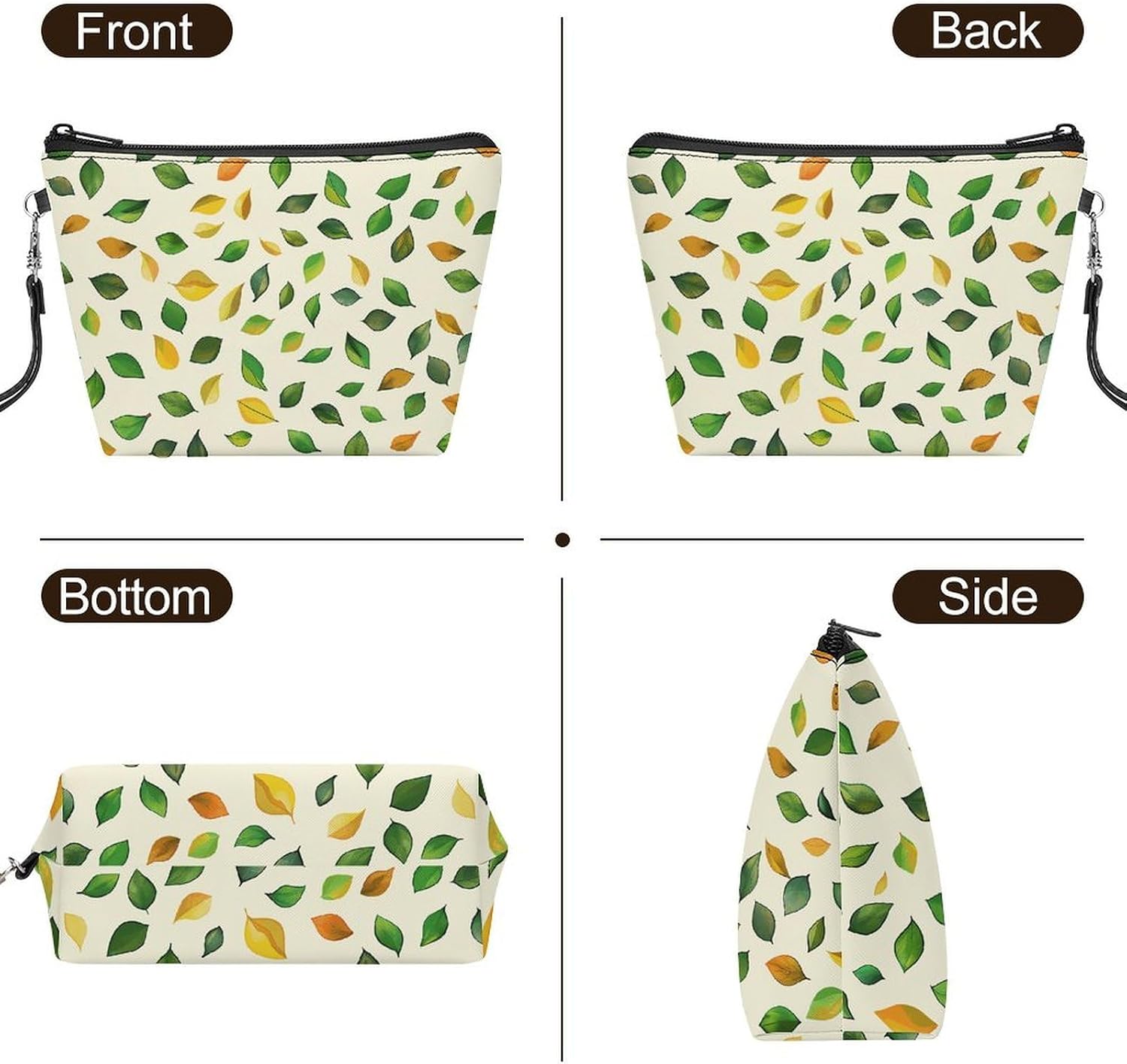 Colorful Small Leaves Travel Makeup Bag Large Capacity Toiletry Bag image 3