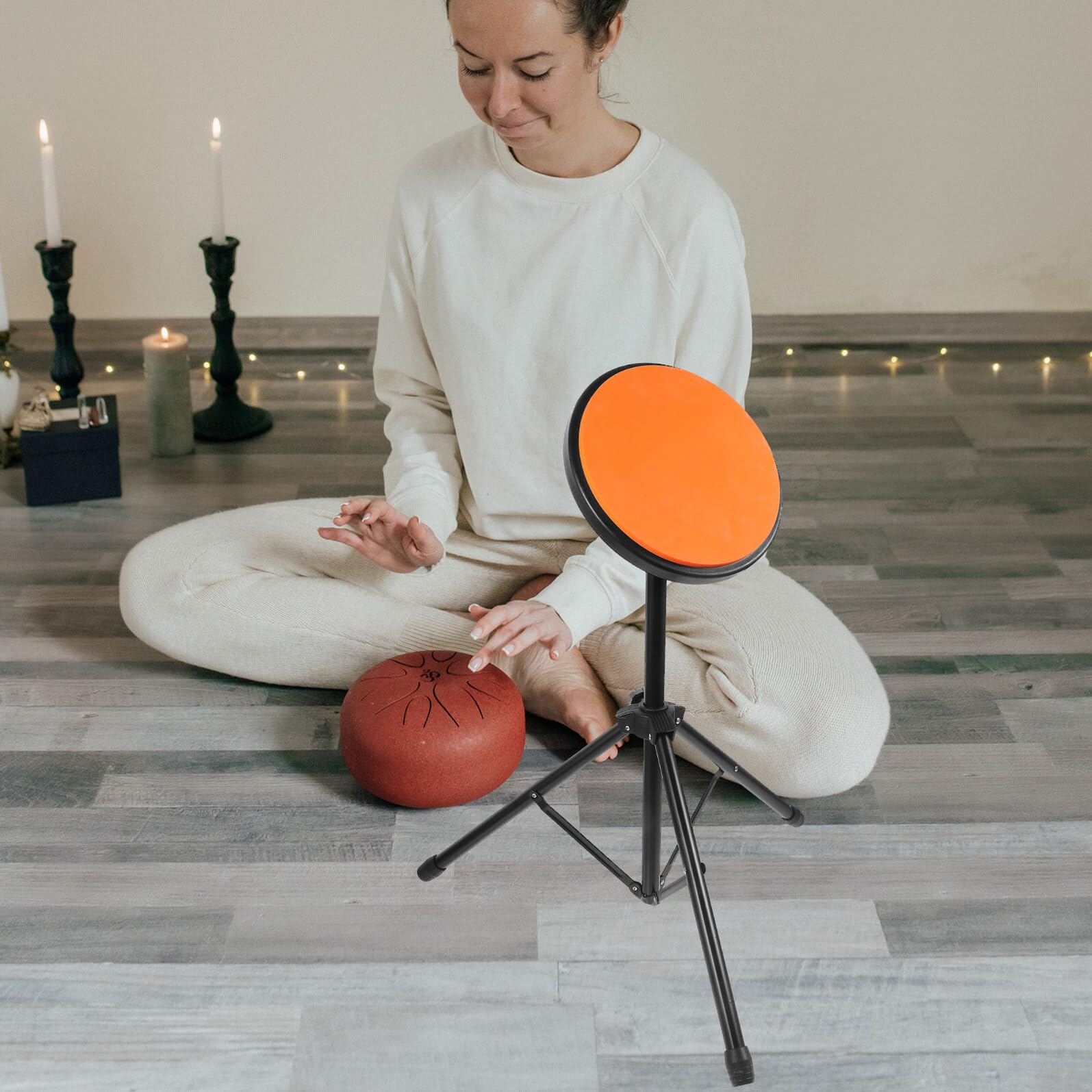 Toyvian Set di Pad per Allenamento Batteria con Supporto a Treppiede Portatile, Pad in Gomma e Ferro da 8 Pollici per Batteristi Professionisti e Principianti, per Appartamenti