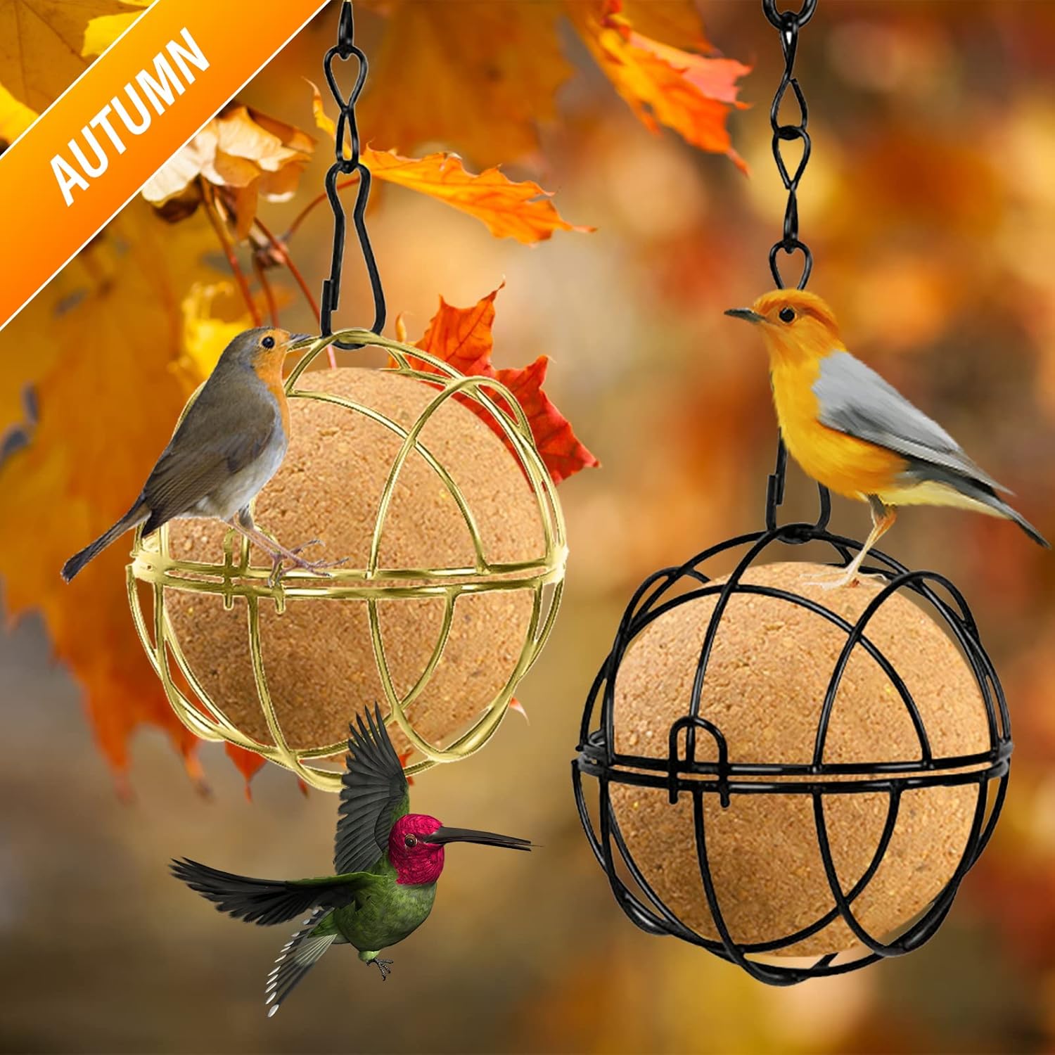 Ball Bird Feeders Set of 6,Metal Hanging Wild Bird Feeder,Fat Ball Bird Feeders with S-Shaped Hooks,Suet Ball Feeders for Outside,Metal Bird Feeder for Garden, Parrot, Sparrow, Ac53us-HGG0008-01