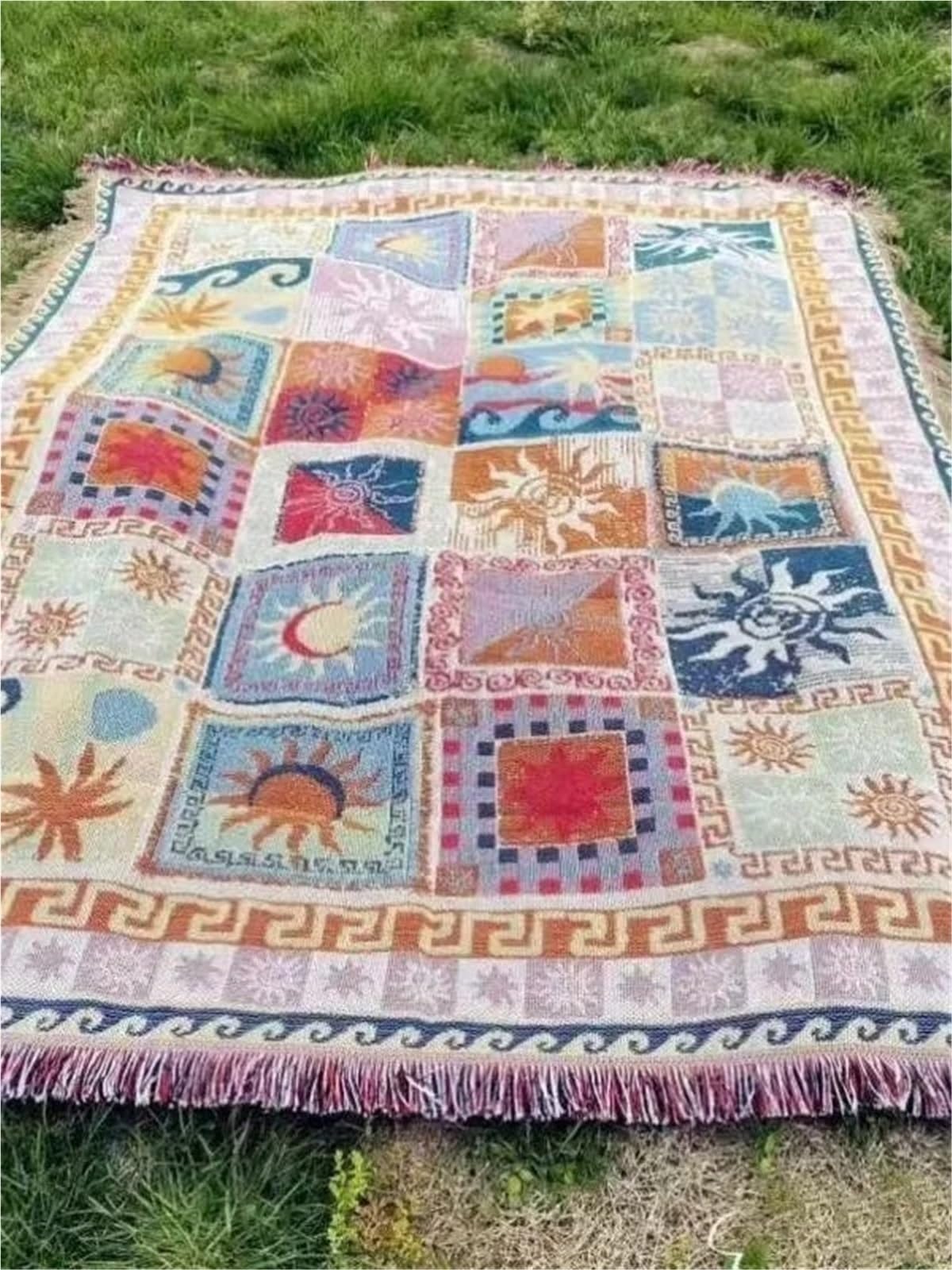 Boho Picnic Mat Reversible algodón Lino Manta for Camping Playa Viaje casa para Camping