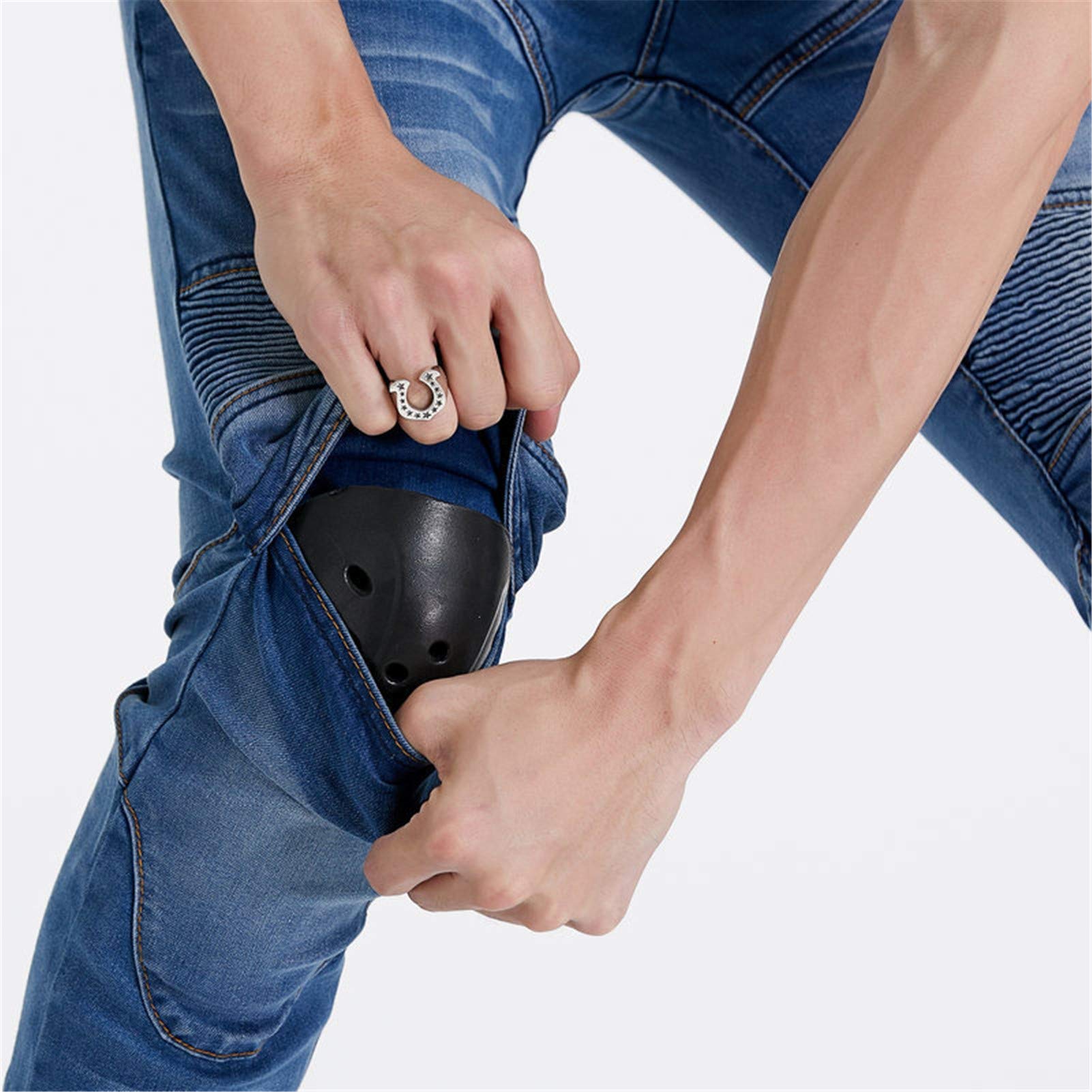 BEDSETS Pantaloni Moto da Uomo, Pantaloni Jeans Denim Pantaloni Motocross, Con 2 Paia Di Jeans Imbottiti Protettivi, Con Fodera Protettiva (Blue,M)