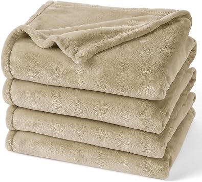 PHF No Shed No Pilling Fleece Blankets Queen Size -Ultra Soft Lightweight & Cozy Bed Blanket, Plush Anti-Stati Microfiber, Room Home Decor Gifts for Women and Men, 1 Piece, 90" x 90", Khaki