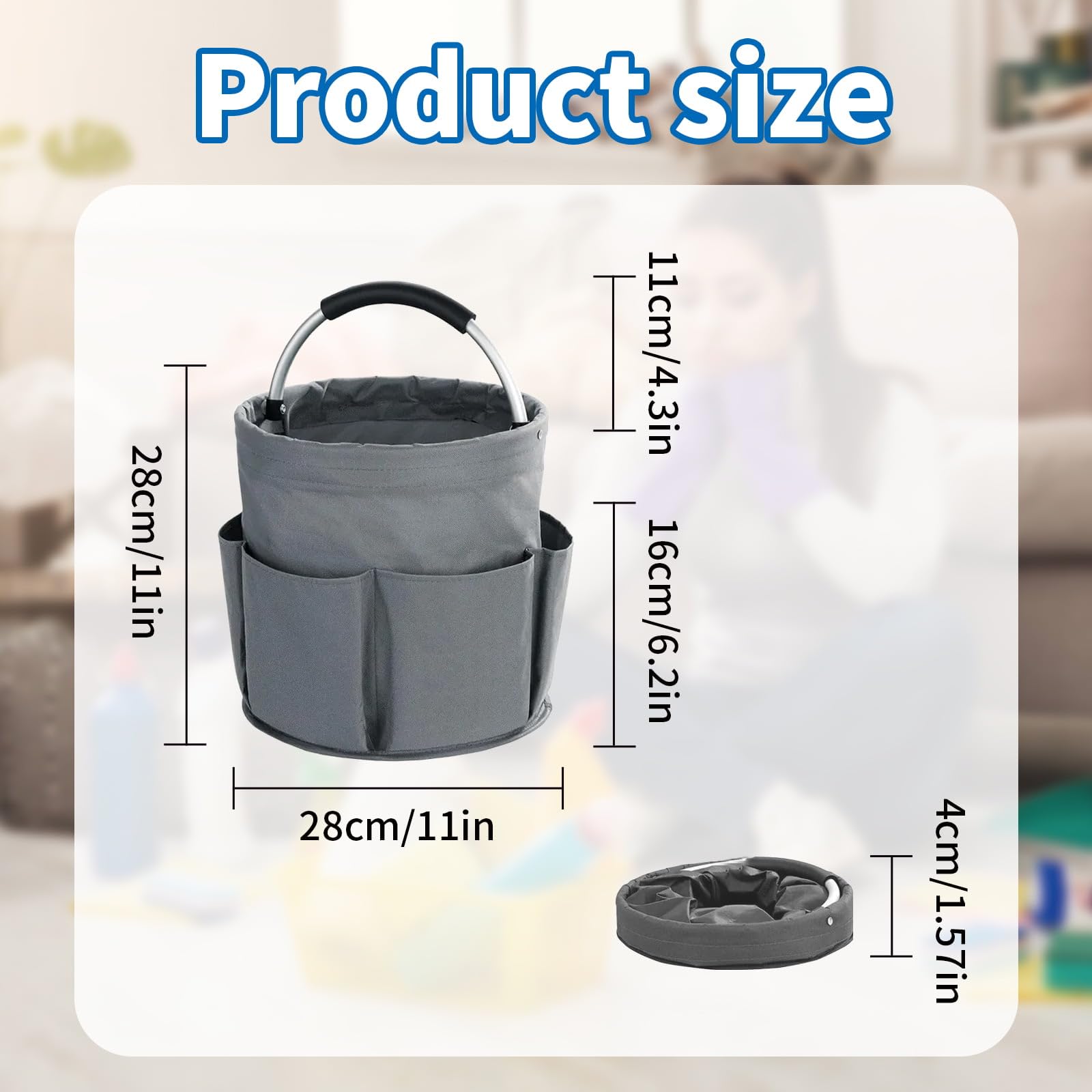 Foldable Cleaning Caddy with Handle Storage Box, 17L Multi-Pocket Caddy Organizer Tool Bag - Image 2