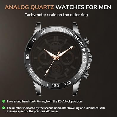 Black Chronograph Watches for Men, Analog Quartz Mens Watches, Fashion Sport Wrist Watches with Calendar, 30M Waterproof Luxury Casual Dress Work Watch, Luminous Skeleton Watches Gifts for Men