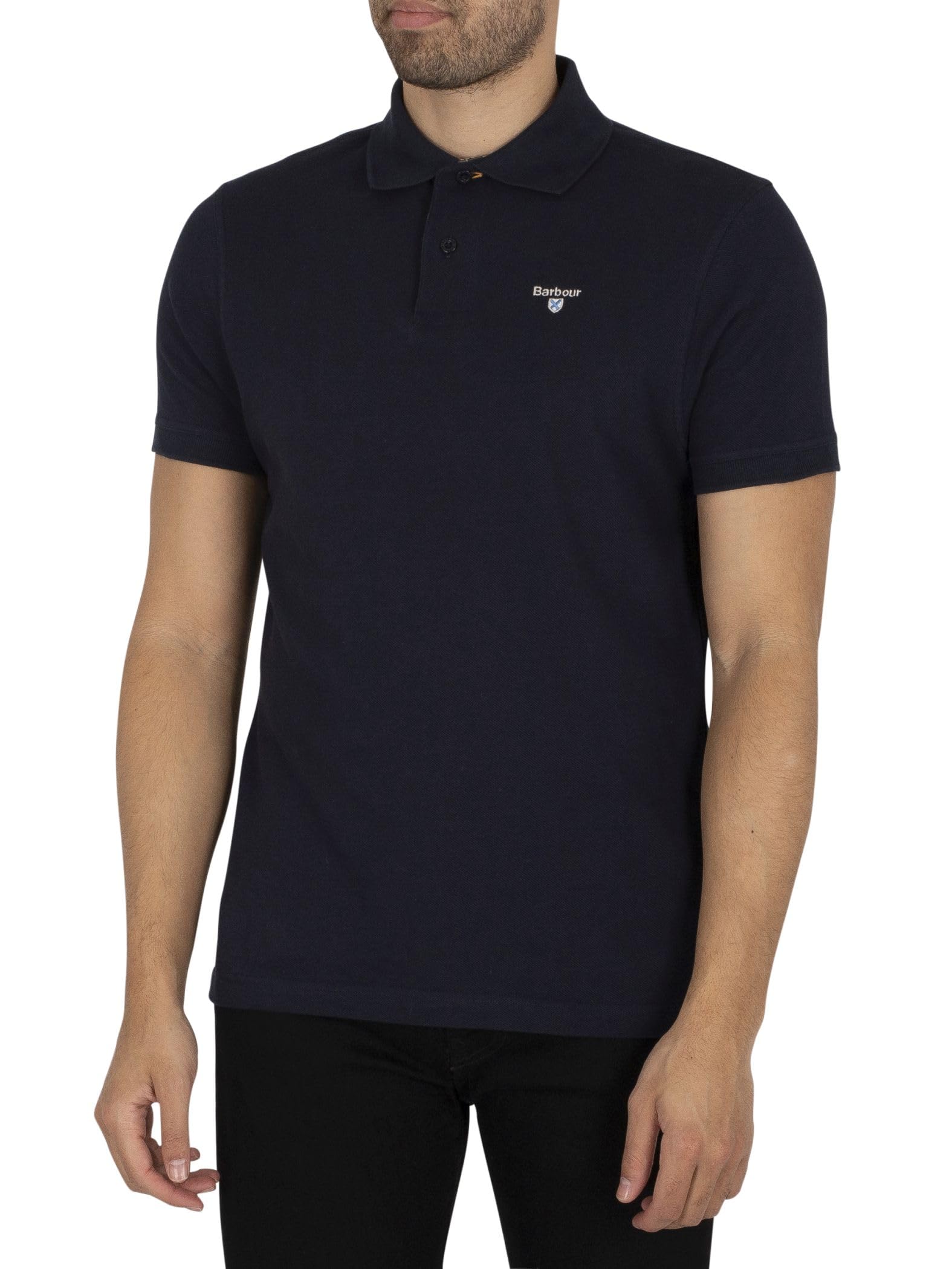 BARBOUR TARTAN PIQUE POLO - M, NEW NAVY