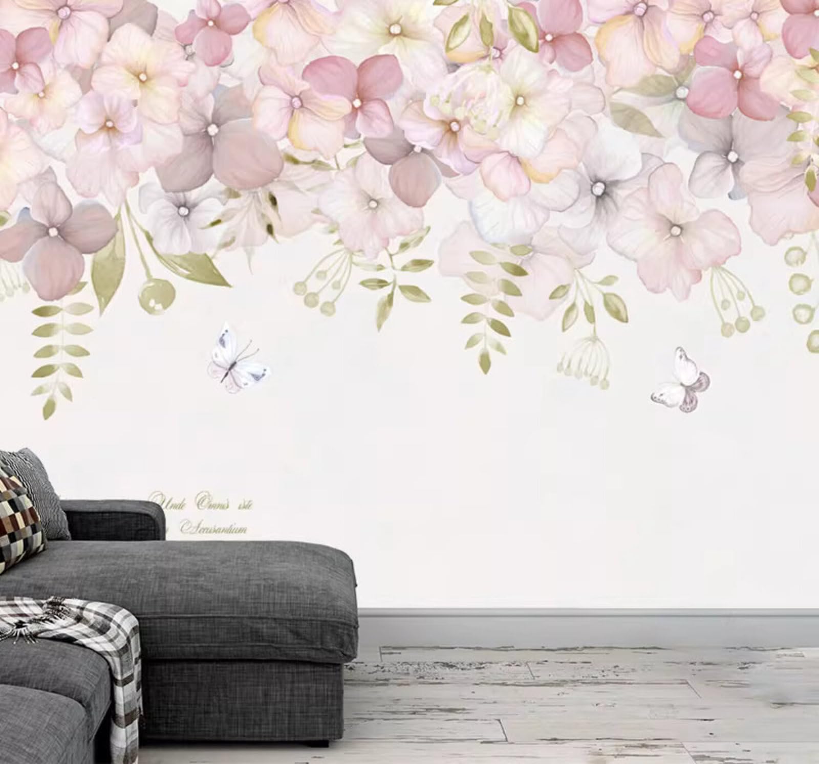 Beautiful Cosy Pink Flowers Butterflies 3D Wallpaper Easy Install Feature Office Living Room Sofa Bedroom TV Background Wall Decoration-350cm×256cm