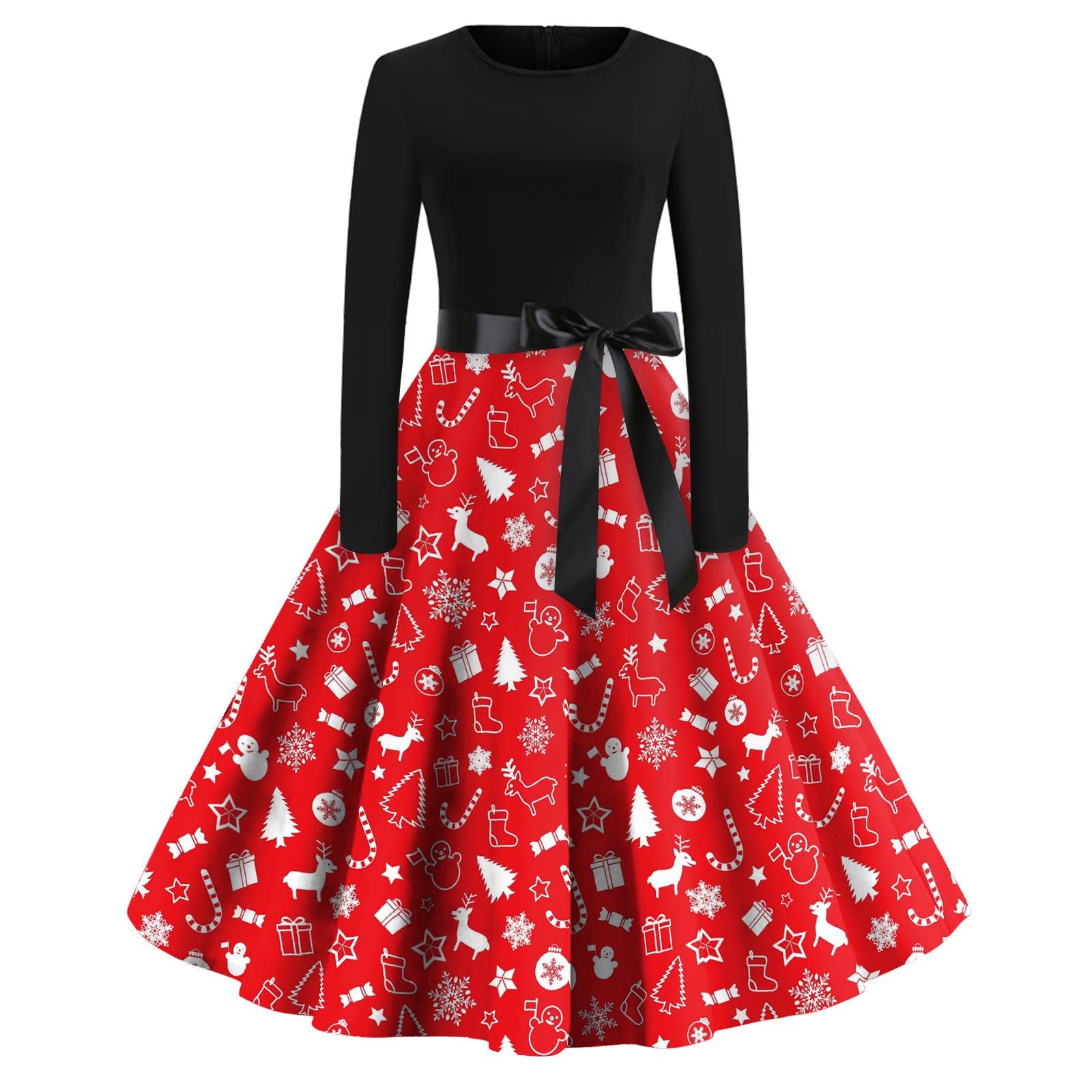 GenericWomen Midi Dress,Pattern Printing A-Line Tea Party Dress Waistband Tea Dress Floral Casual Cocktail Party Dress