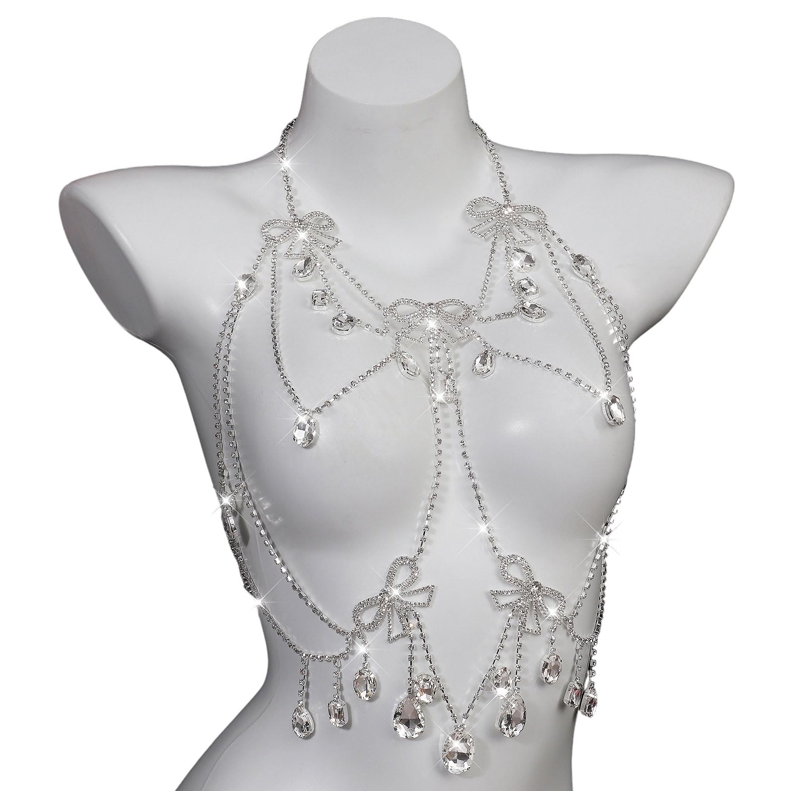MICFENY Exaggerated Full Rhinestones Chest Chain Stylish Layered Design Body Chain Wearable For Beach Parties Event