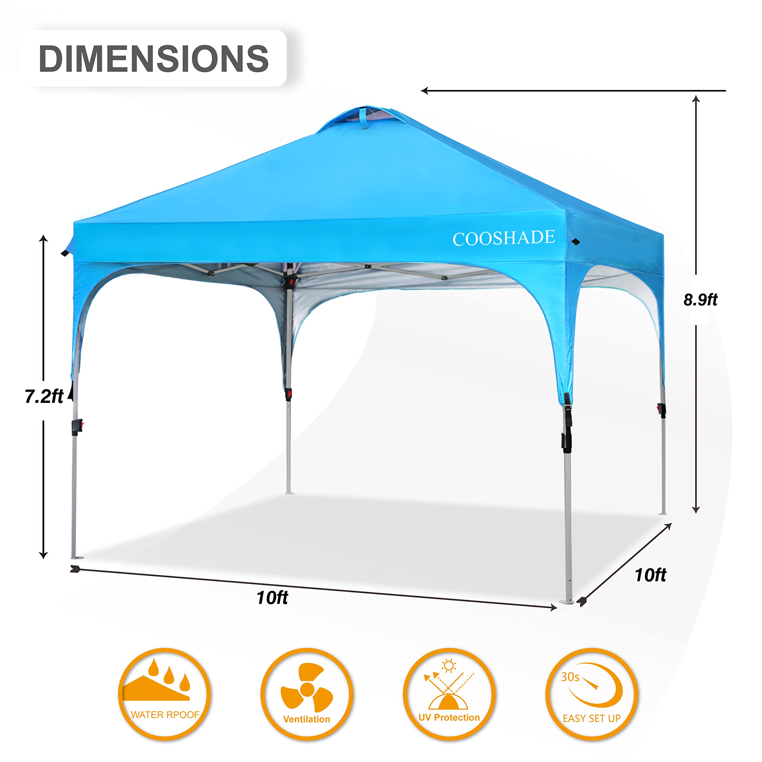 COOSHADE Pop Up Canopy Tent,Easy Setup Instant Sun Protection Beach Shelter,Portable Sports Cool Cabana(Sky Blue)