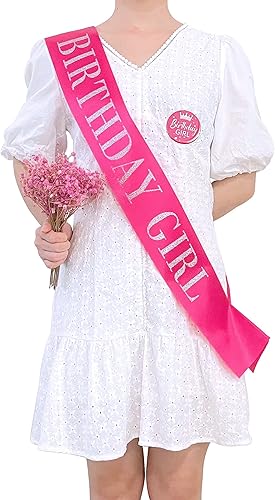 Miniatura 4 de Banda de cumpleaños para niña, satén rosa intenso con letras plateadas con purpurina, feliz 16, 18, 21, 30, 40, 50, 60, 70, 80 o cualquier otro