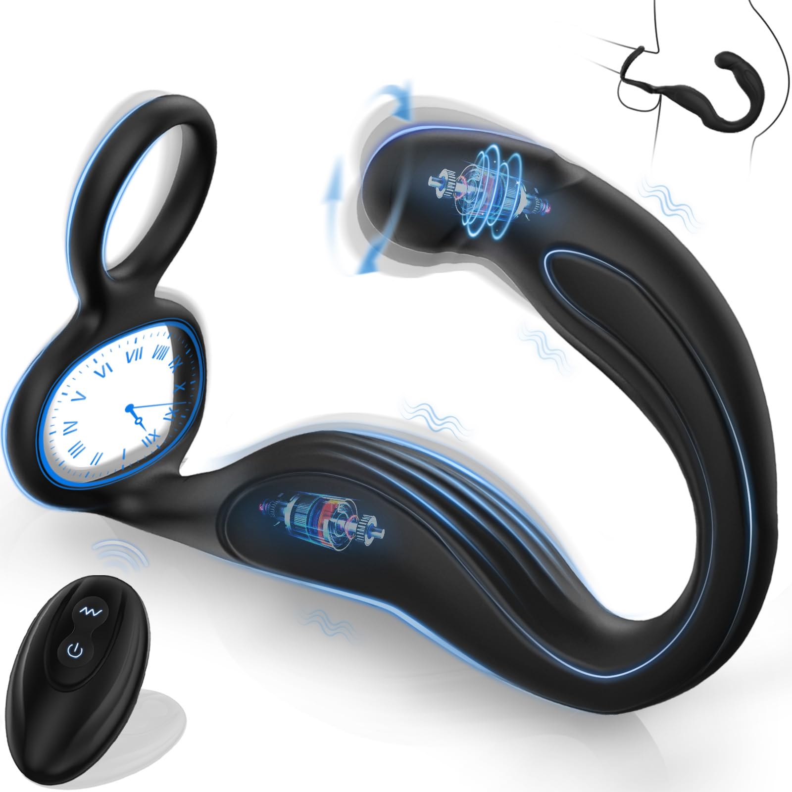 Male Prostate Massager Anal Sex Toys 360 Rotating Dildo with 10 Vibration Modes C-Shaped Remote Control Anal Butt