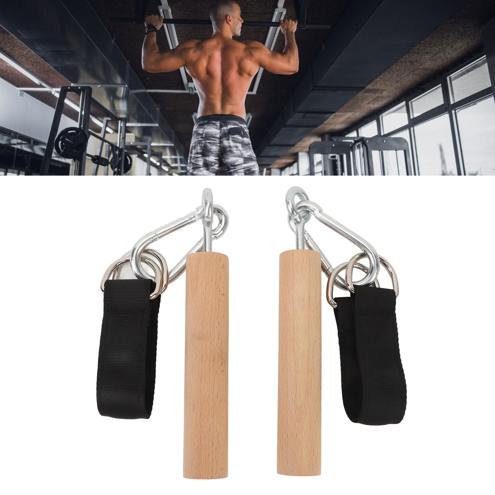 Pull Up Handle Grip, Pull Up Attachment 1 Pair of Sturdy Light Wooden Bars for Outdoor Use