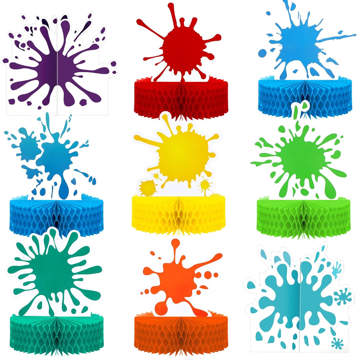 Epakh 9 Pcs Paint Splatter Honeycomb Centerpieces Colorful Art Slime Decoration 3D Painting Table Toppers for Art Paint Birthday Party Table Decorations