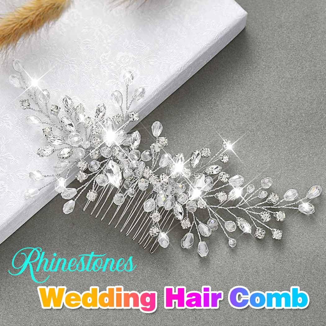 Catery Rhinestones Bridal Hair Comb - Silver Side Wedding Hair Accessory with Beads for Brides, Women, and Girls (A silver) - Image 2