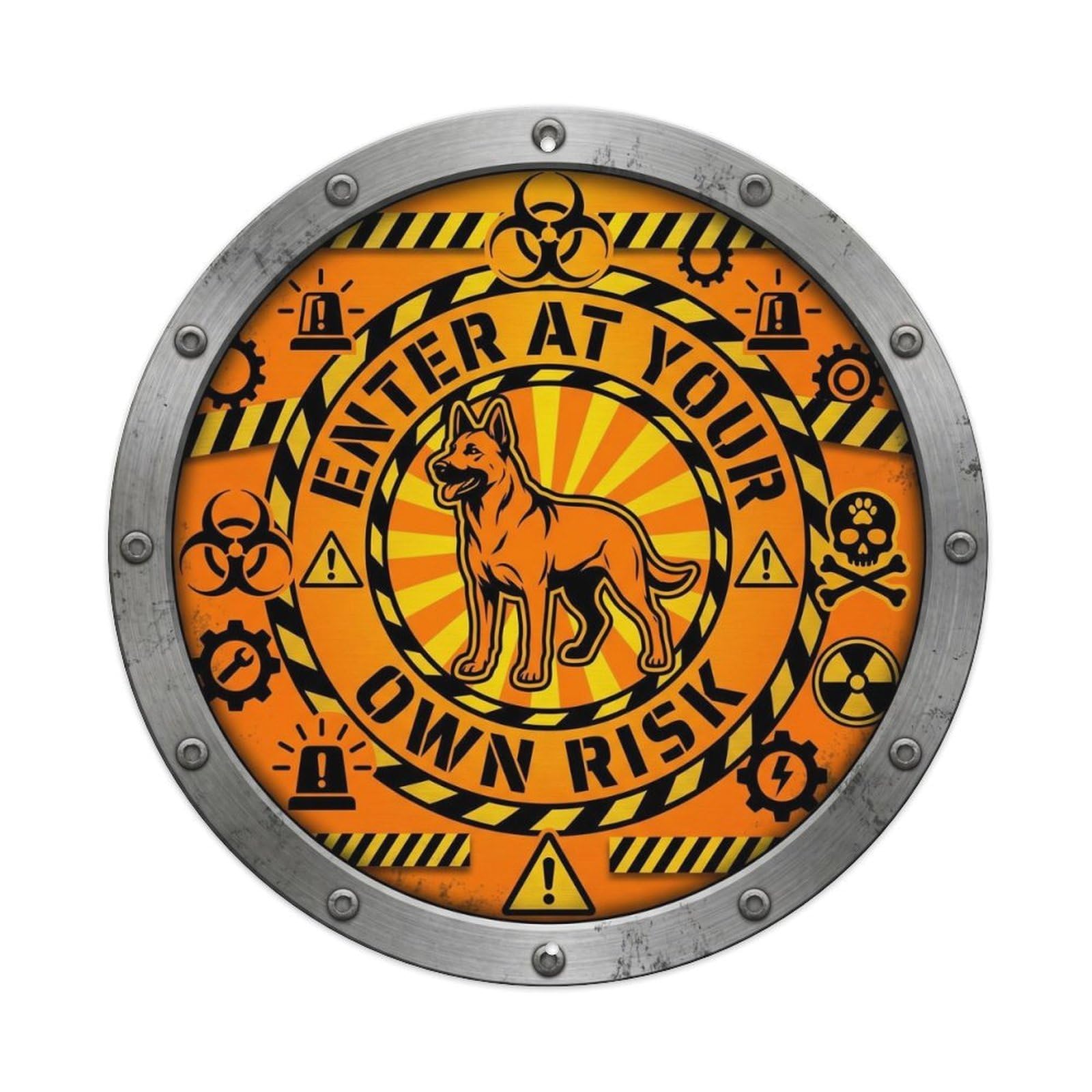 Vintage Enter At Own Risk Warning Metal Tin Sign Plaque Wall Decor for Cafe, Club, Garden Round Metal Poster 8x8Inch