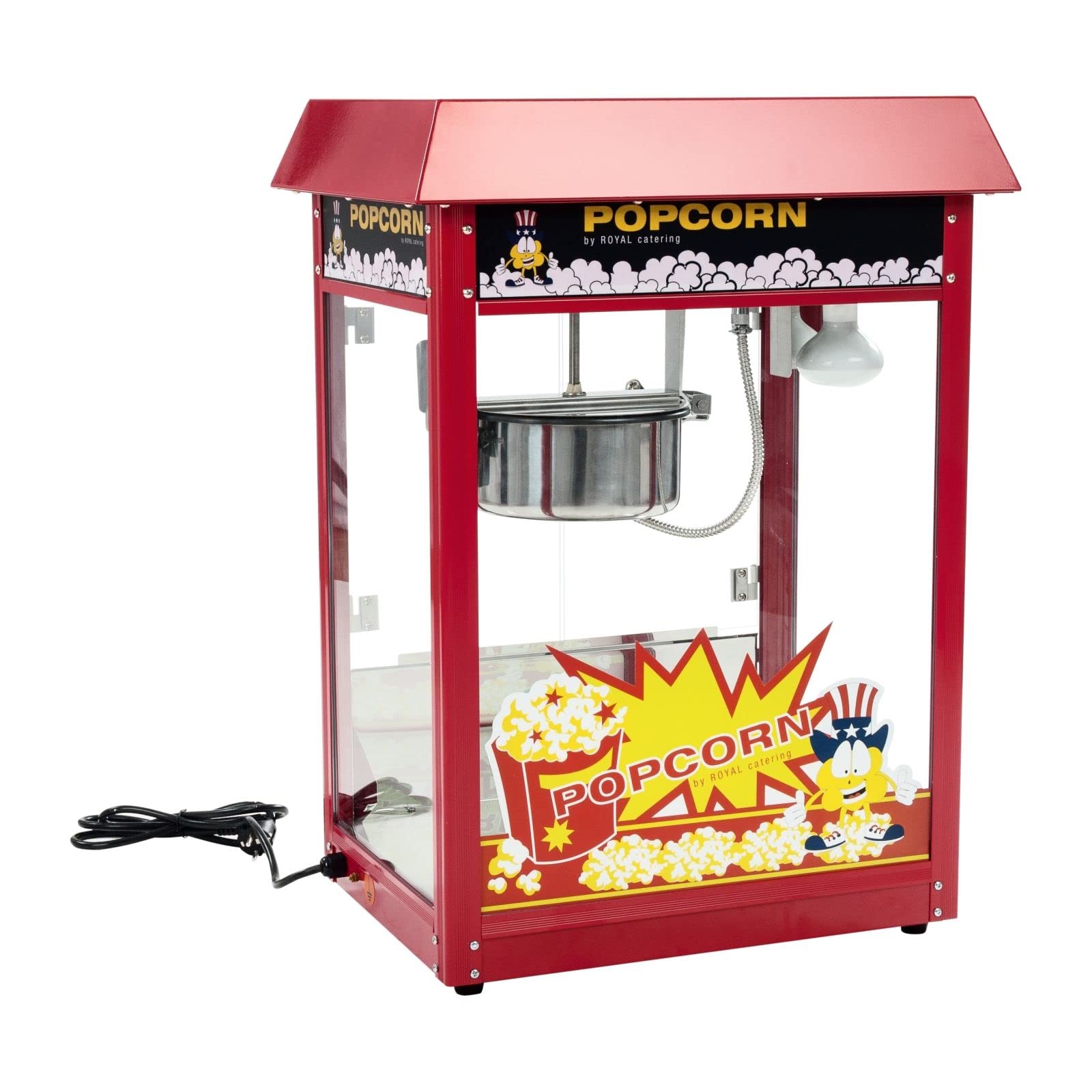 Royal Catering Macchina per Pop Corn (Tetto rosso, Ciclo di Lavoro 120 s, 1.500 W, 250 °C) Macchina per Fare i Pop-Corn