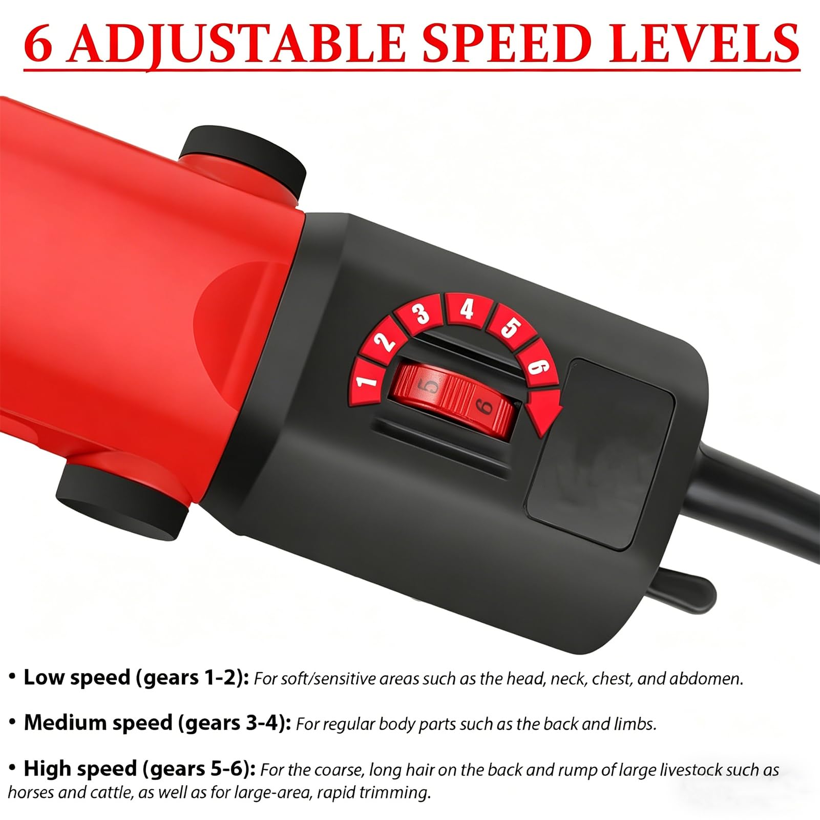 Esquiladora Eléctrica para Caballos 690w 2800rpm Recortadora Equina Profesional con Ajuste de 6 Velocidades Ajuste de Tensión de Cuchilla Diámetro de Corte 77mm Tijeras Eléctricas para Ganado Caballo
