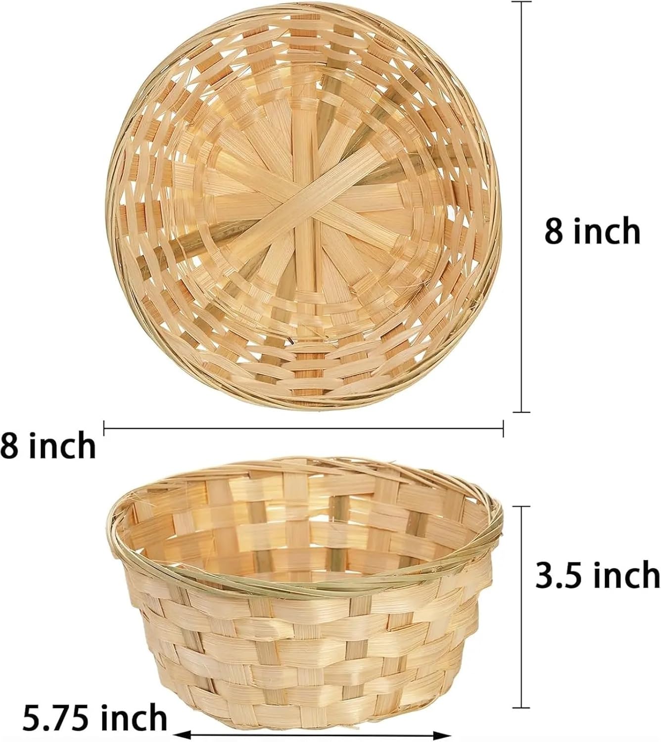 10 Pack Round Gift Baskets, 8-Inch Natural Bamboo Woven Fruit Basket, Small Willow Bread Roll Serving Basket Set