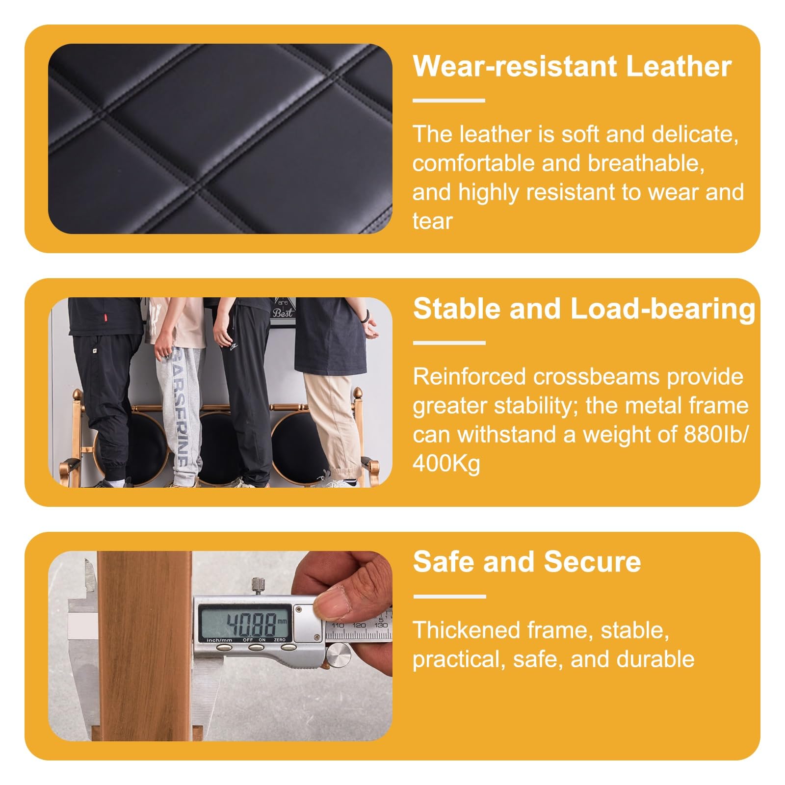 Wartebank, Empfangsstuhl aus Leder mit Metallgestell und ergonomischer Rückenlehne, für Büro, Klinik, Lounge, Empfang, Wartezimmer (Schwarz 152 cm)