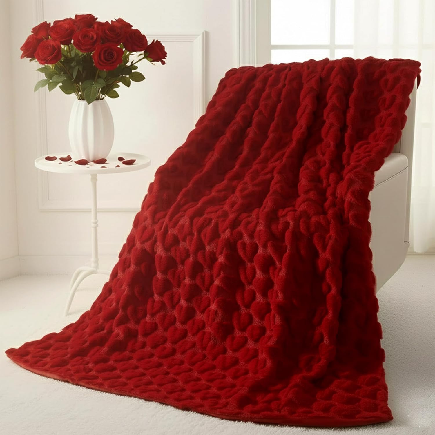 Valentine’s Day Red Love Heart Throw Blanket 50x60 Inch,Soft and Warm Heart Throws Valentines Day Gifts for Wife Women Couch Sofa Bed Decor