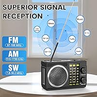 Vista 5 de PRUNUS J-135 AM FM Radio Portable Bluetooth, Solar/AA Battery Operated/USB-C Rechargeable for Emergency, Transistor Radios with Flashlight,Support