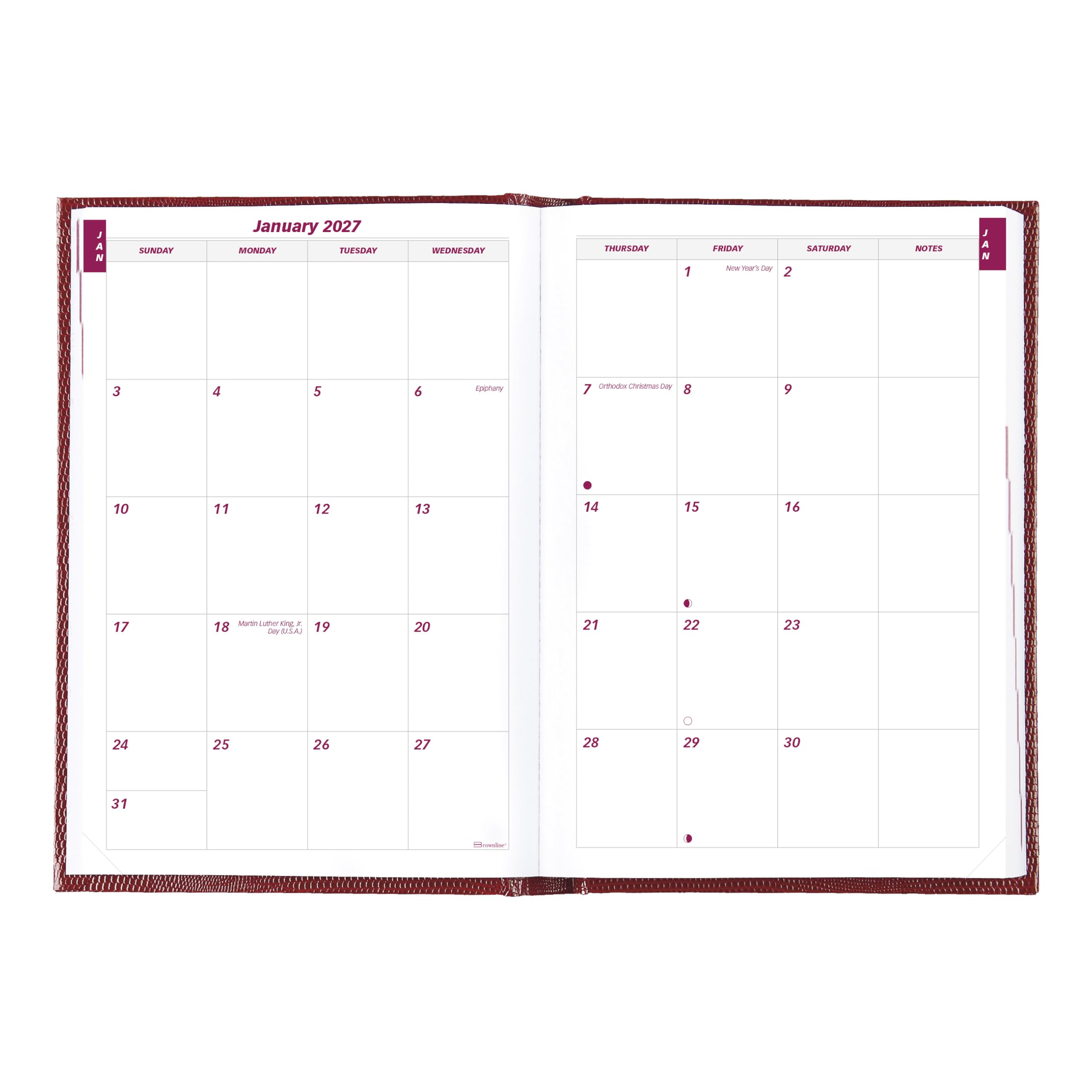 Brownline® - Agenda giornaliera/mensile tradizionale 2027, 12 mesi, da gennaio a dicembre, rilegatura perfetta, 21 x 14,6 cm, rosso brillante (CB389.RED)