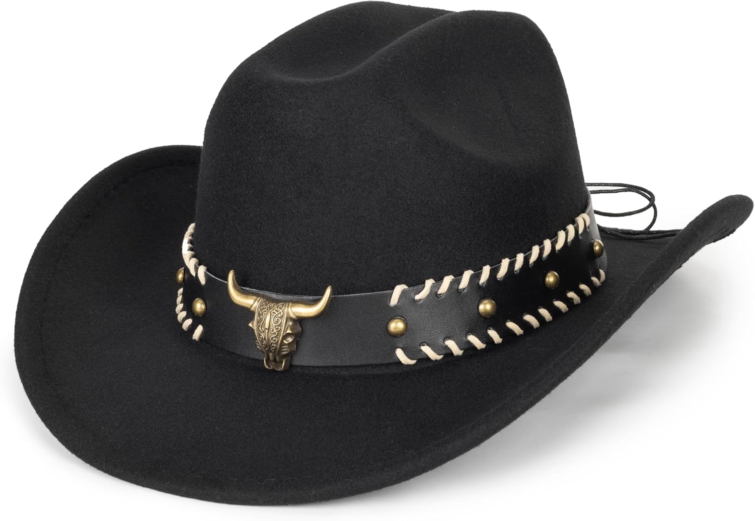 Wide Brim Men and Women's Western Cowboy Hat Fedora-Jazz-Hat with Bull Head Band Decoration