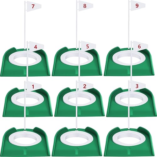 Miniatura 8 de Sotiff Paquete de 9 vasos de golf y bandera de plástico para entrenamiento de golf para interiores y exteriores, hombres y mujeres, accesorios de