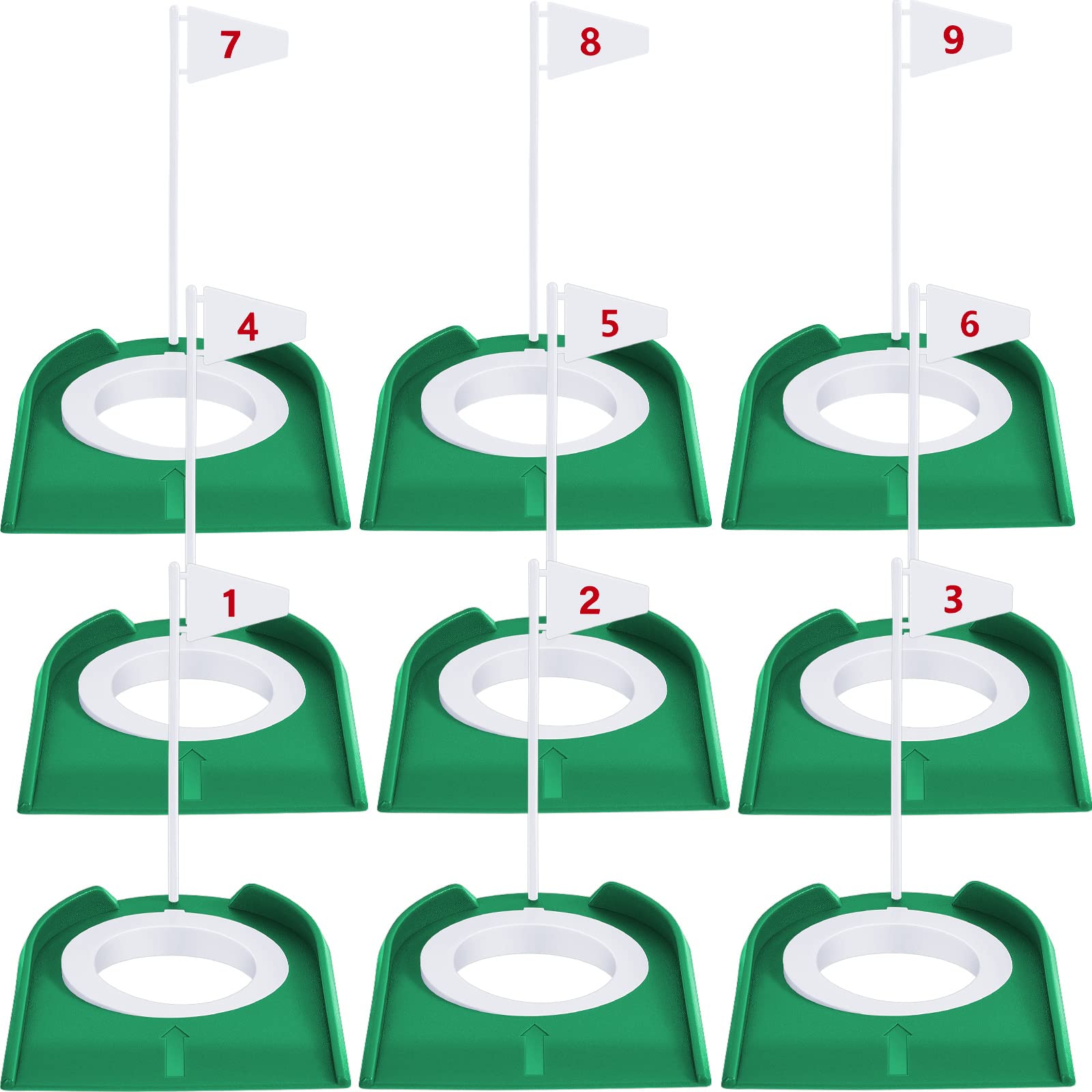 Sotiff 9 Pack Golf Putting Cup and Flag Plastic Golf Hole Training Aids Golf Training Putters for Indoor Outdoor Men Women Office Backyard Garage Accessories