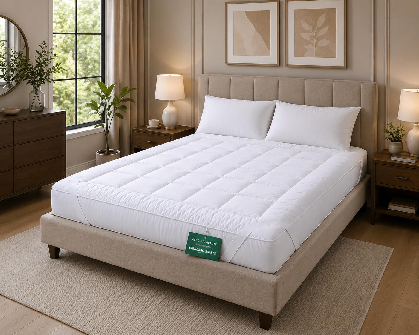 Arlinens Mattress Topper Double Bed Box Stitched 4"(10cm) Thick Extra Deep Air Flow Ultra Soft Heavy Fill and Elasticated Corner Straps (Double, 137x190cm x10cm)