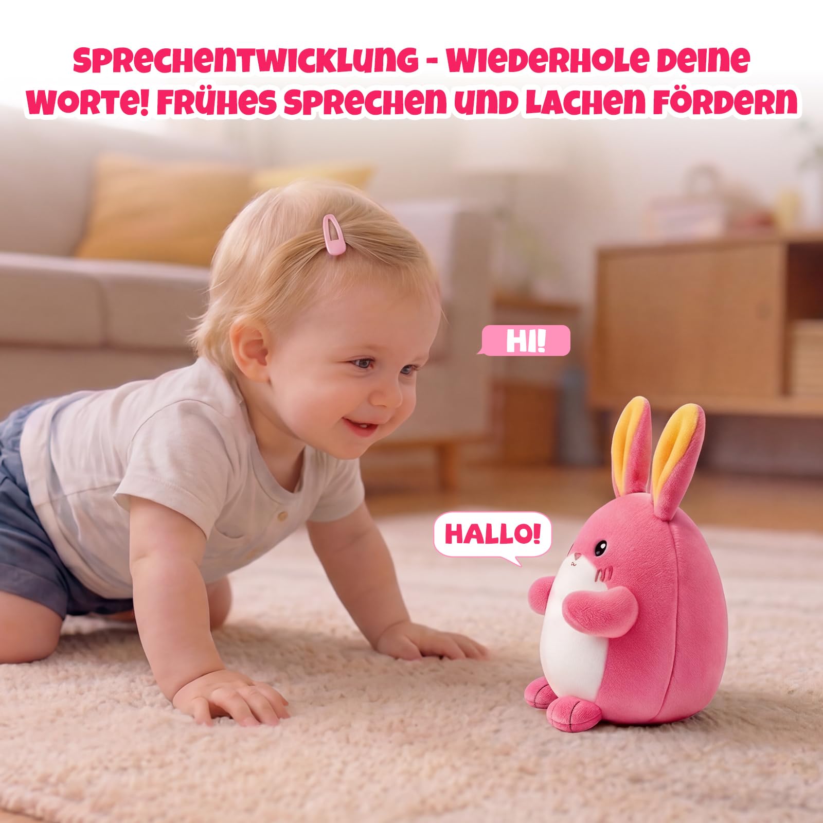 SAIMAND Baby Spielzeug 6-12 Monate, Hase Kuscheltier, Musikalische Spielzeug ab 1 2 Jahr, Tummy Time Toys Sensorik Babyspielzeug ab 6 7 8 9 10 12 Monate, Neugeborenes Geschenk Mädchen Junge (Rosa)
