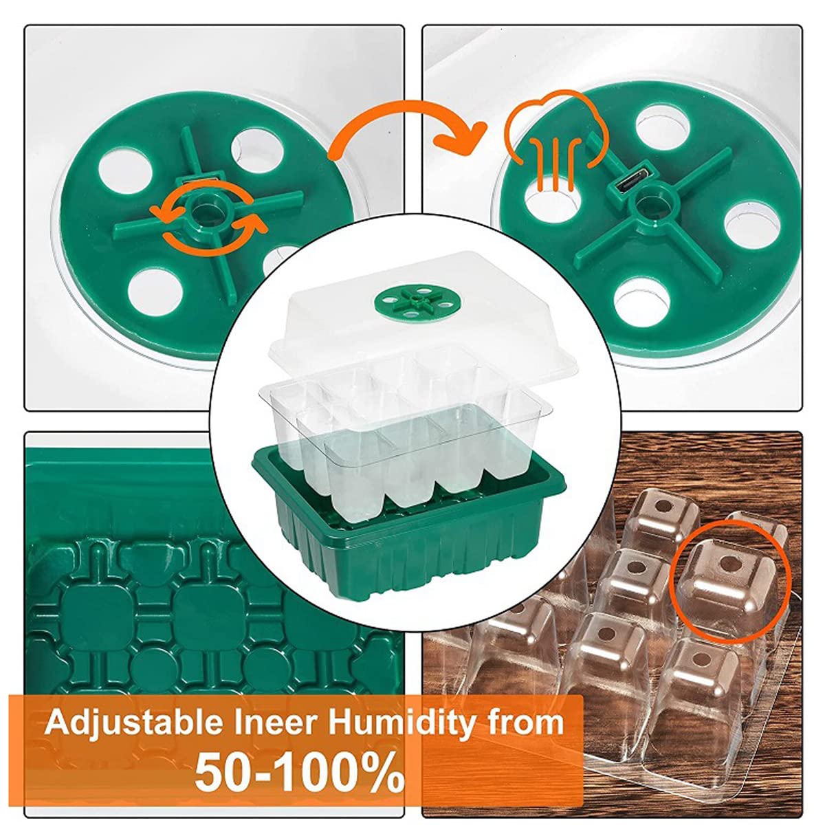 Vassoi per Propagatore di Semi, 5 Pezzi Vassoio di Avviamento per Piantine con Coperchio, Mini Serra Germinazione Riscaldata, umidità Regolabile, con Luci a LED, 5 Etichette,2 Strumenti(Color:Nero)
