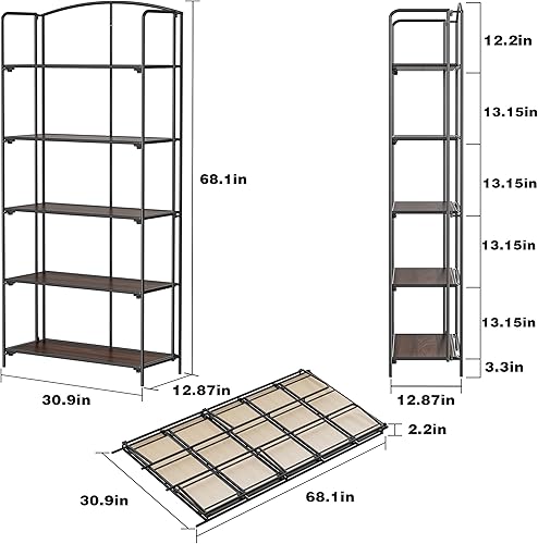 Miniatura 80 de Crofy - Estantería plegable sin montaje para sala de estar, estante plegable blanco de 5 niveles para oficina en casa, organizador de almacenamiento