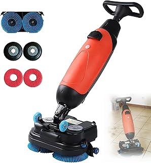 Elektrische Bodenreinigungsmaschine, 43 cm, Doppelbürsten, 150 W, tragbar, 36-V-Akku, 360° drehbarer Bürstenkopf, 1200 m²/h, für Verschiedene Bodenarten Red