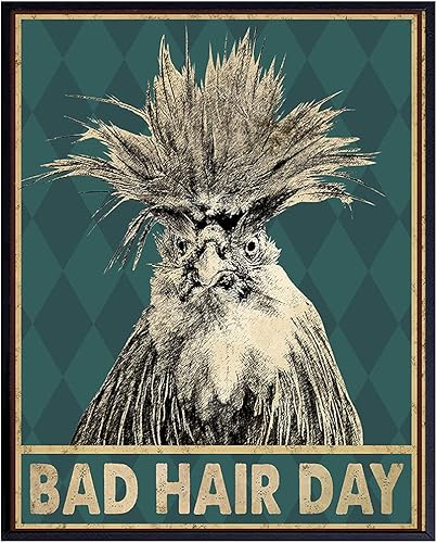 Bad Hair Day - Funny Bathroom Decor - Rooster Print - Bathroom Wall Decor - Restroom Wall Art - Bath- Washroom Decorations - Restroom Sign - Guest