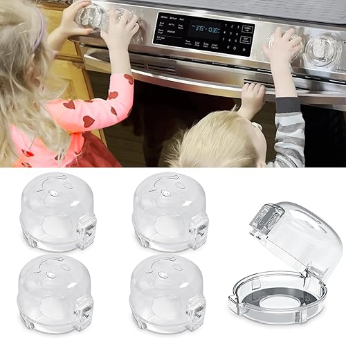 Paquete de 5 fundas para pomos de horno para seguridad infantil, fundas de seguridad transparentes para pomos de estufa y cerraduras de estufa de