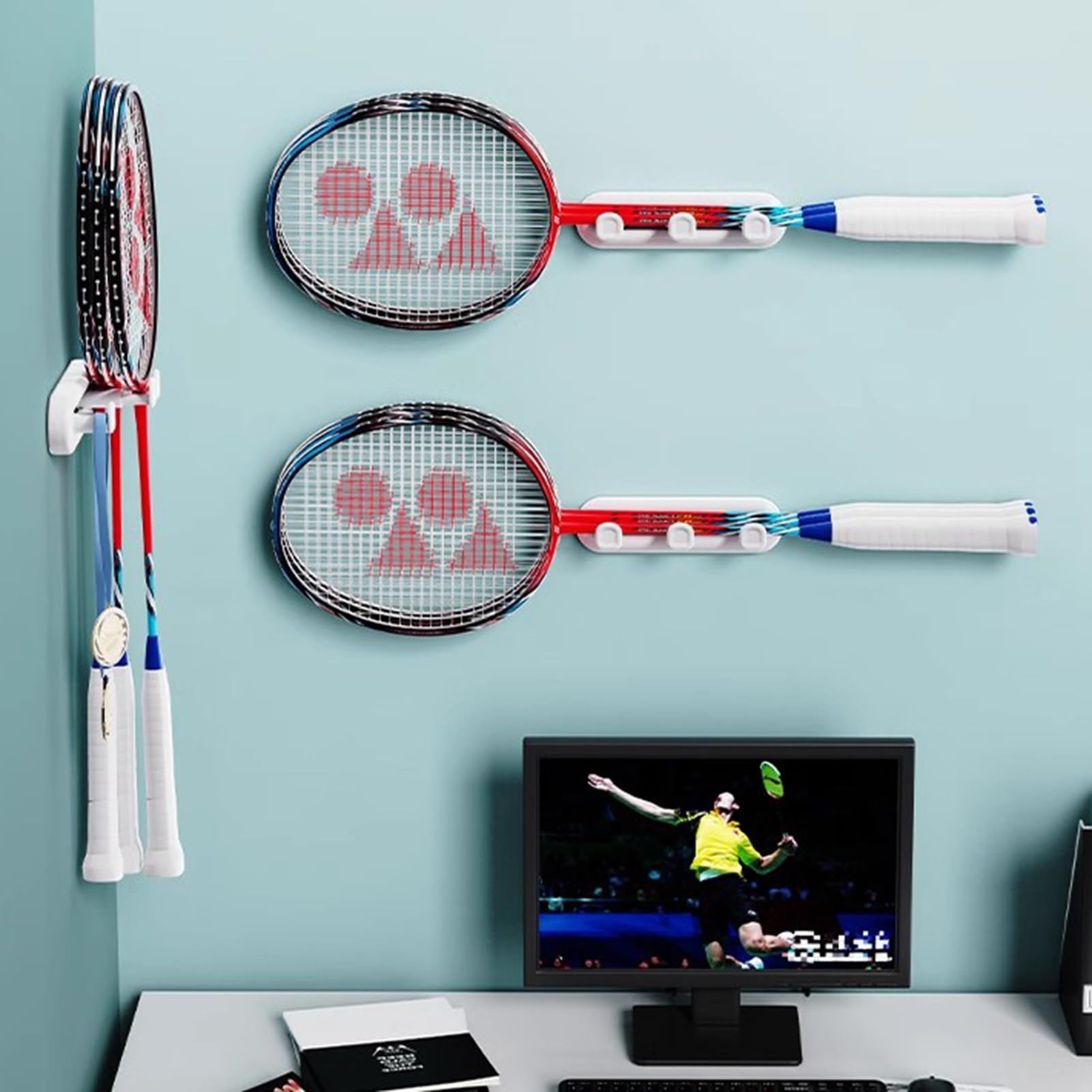 Wall Mounted Racket Official Badminton Racket Wall-Mounted Storage Rack Racket Display Rack